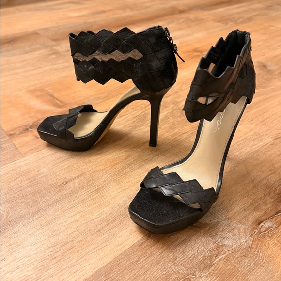 Via Spiga Shoes - Via Spiga Black Woven Ankle-Strap High Heel Sandals
